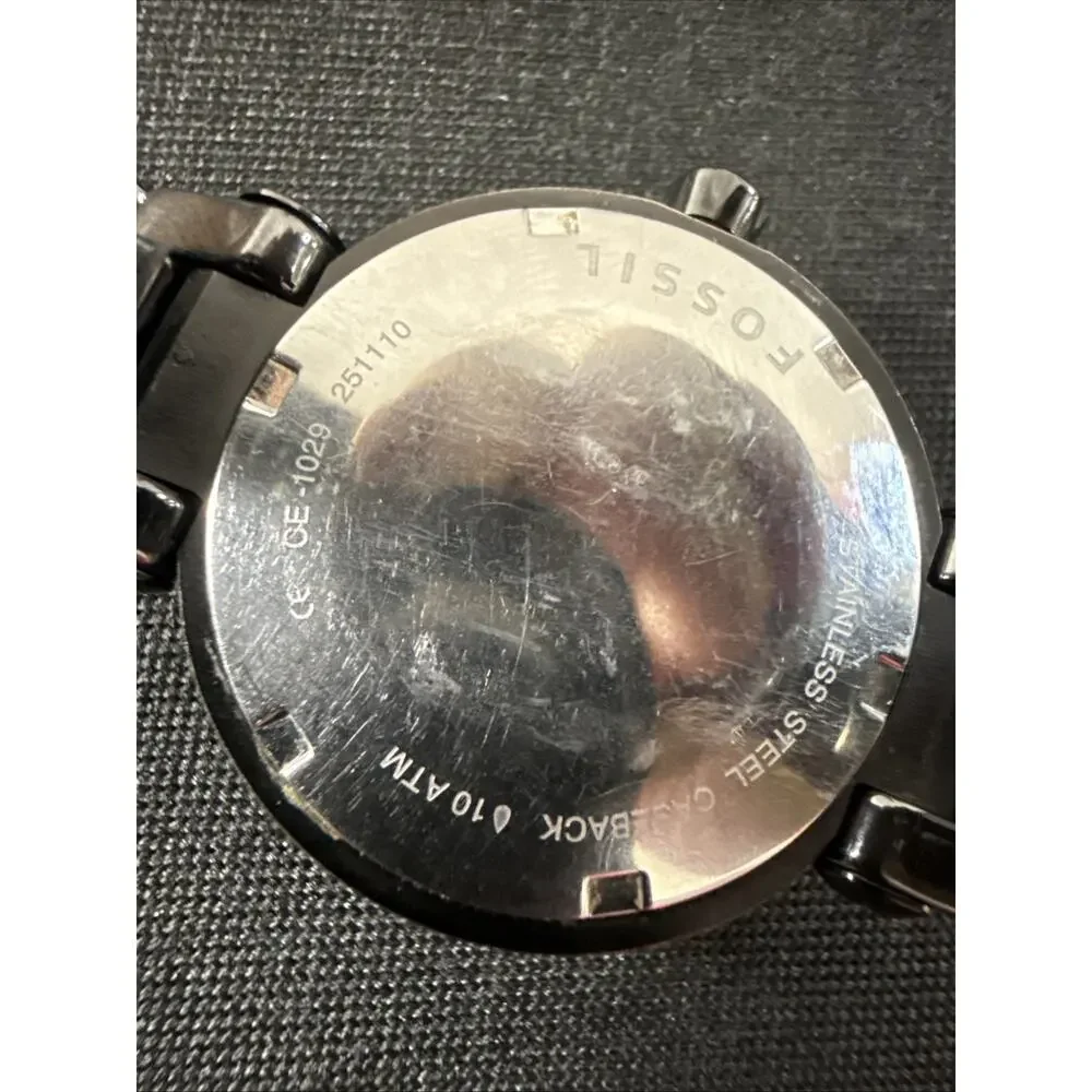 Women’s Fossil CE-1029 All Black 34mm Case 5.5-5.75” Band New Battery (G4)